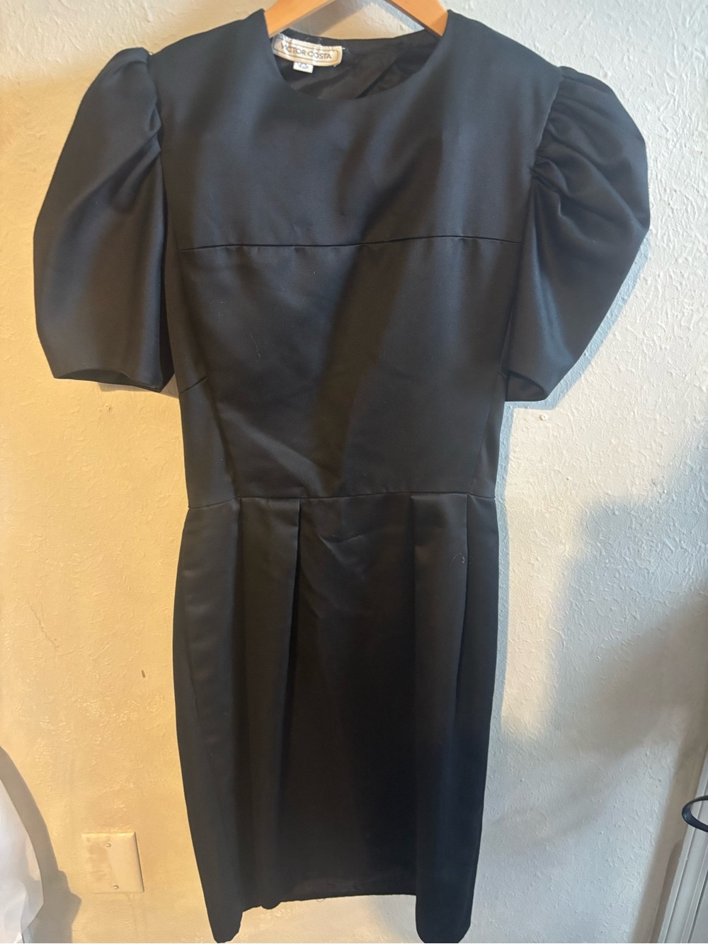 Victor Costa Black Midi‎ Dress with Puff Sleeves